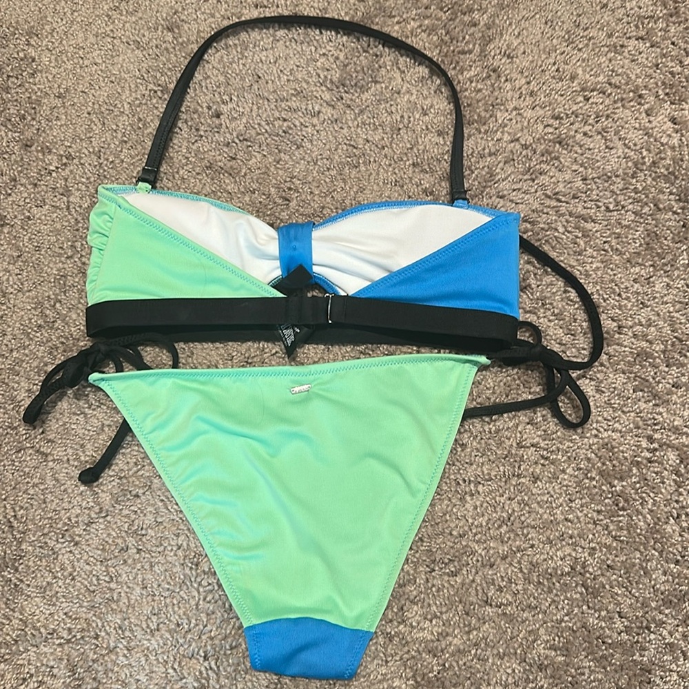 Victoria's Secret PINK neon bandeau bikini set small blue green - Picture 9 of 12